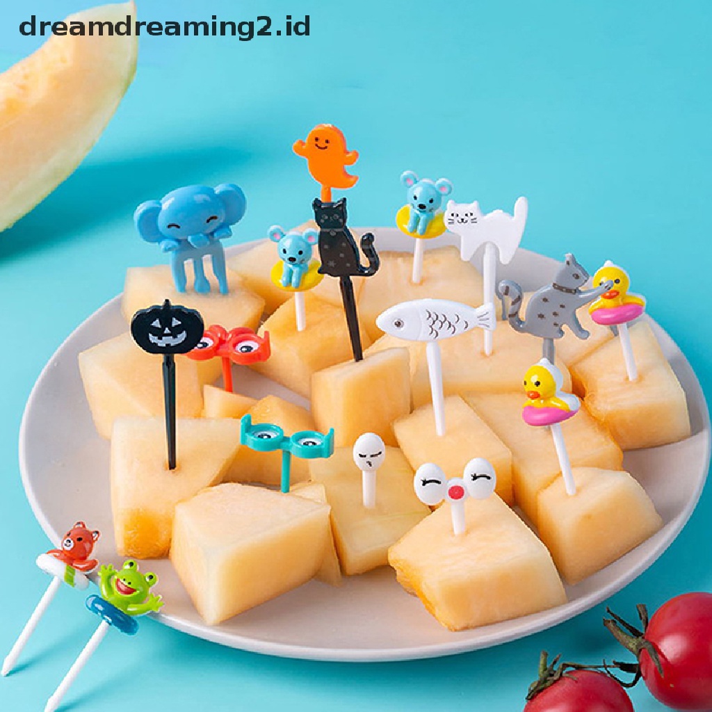(hot) Garpu Buah Hewan Mini Kartun Anak Snack Kue Dessert Makanan Tusuk Gigi Buah//