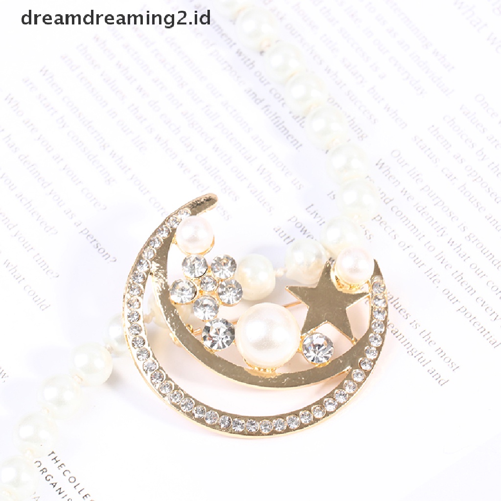 (hot) Bulan Bintang Peal Bros Untuk Wanita Baroque Trendy Elegan Brooch Pin Hadiah Pesta//