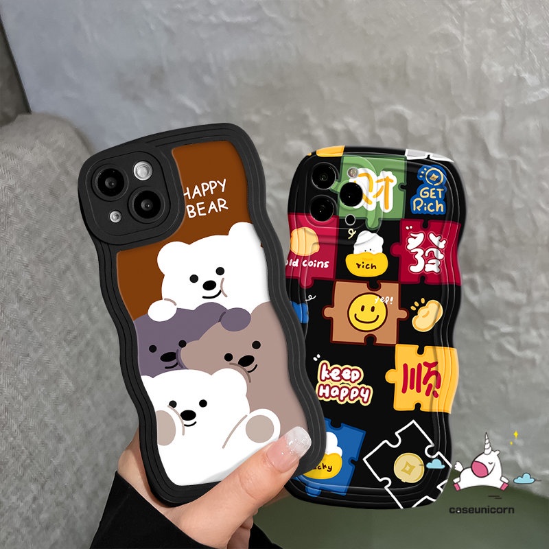 Redmi Note10 11 11Pro 10s 11s 8 9 9s 10Pro Redmi 12C 10 9A 10A A1 9 10C 9T A1+9C POCO X3 NFC Pro M3 Mi 11T Pro Creative The Puzzle Pattern Beruang Lucu Wavy Edge Cartoon Soft Sarung