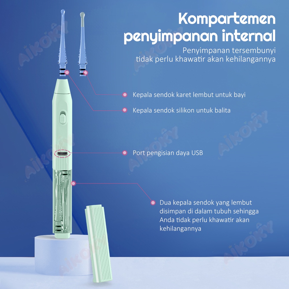 Aikoky 3 PCS Pembersih Telinga / Hidung Bayi / Korek Kuping Bayi Led Silicon