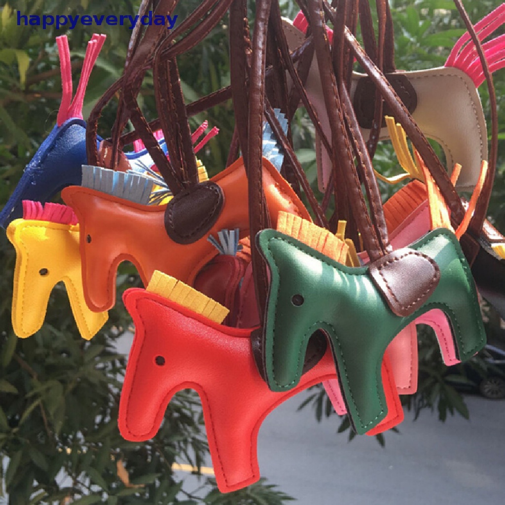 [happy] Handmade PU Leather Keyrings Horse Gantungan Kunci Mobil Tas Pesona Liontin Aksesoris [ID]