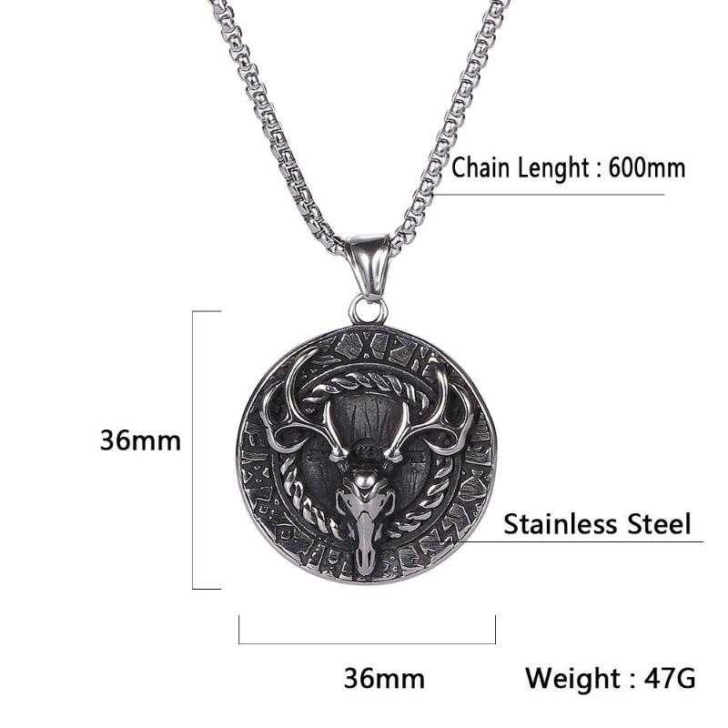 [Z H Perhiasan] Vintage Nordic Viking Hip Hop Elk Liontin Pria Fashion Stainless Steel Kalung Punk Pesta Perhiasan Aksesoris