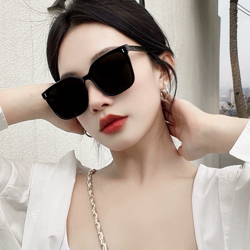 Papaozhu Chic Hitam Kacamata Kotak Besar Untuk Wanita Pria Perlindungan UV400 Oversized Shades Personality Driving Eyewear