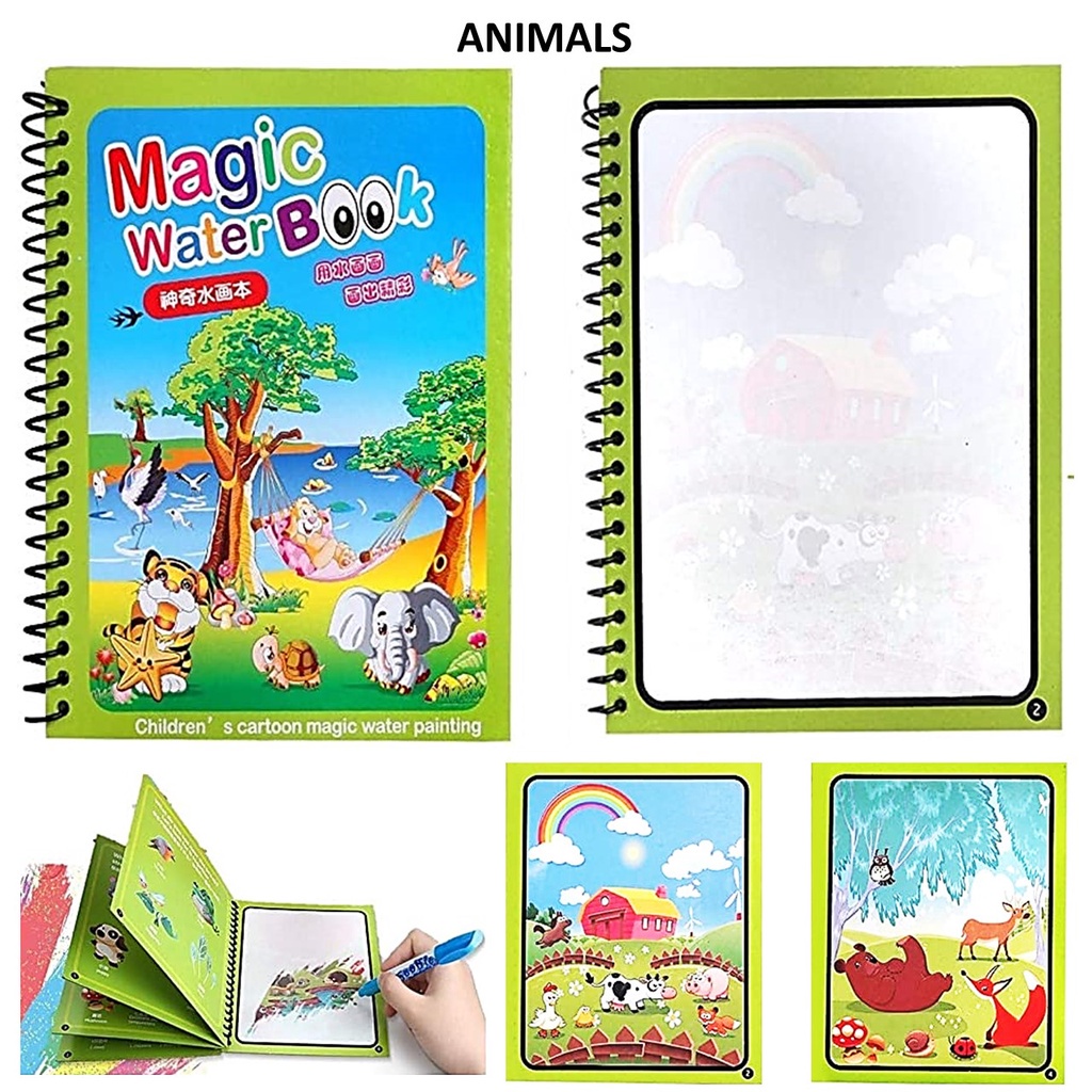 GOS -G411- Magic Water Book - Buku Mewarnai Ajaib Spidol Air - Buku Gambar Ajaib - Buku Edukasi Anak