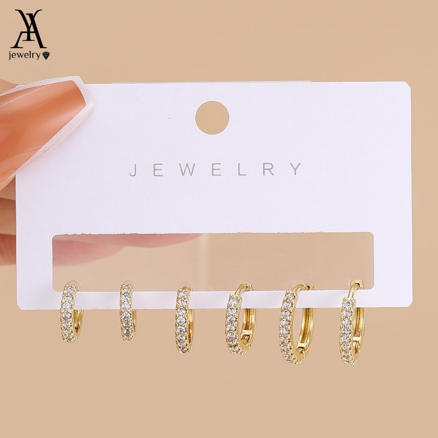 Ay (CN) 3pasang/Set Fashion Emas Perak Hoop Earring Set Mutiara Kristal Hoop Earrings Untuk Aksesoris Perhiasan Wanita