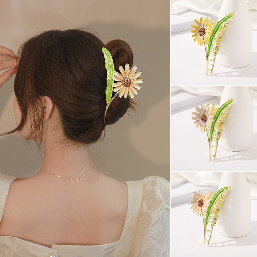 Korea Logam Berlian Imitasi Bunga Rambut Klip Wanita Kristal Jepit Rambut Ponytail Holder Aksesoris Rambut