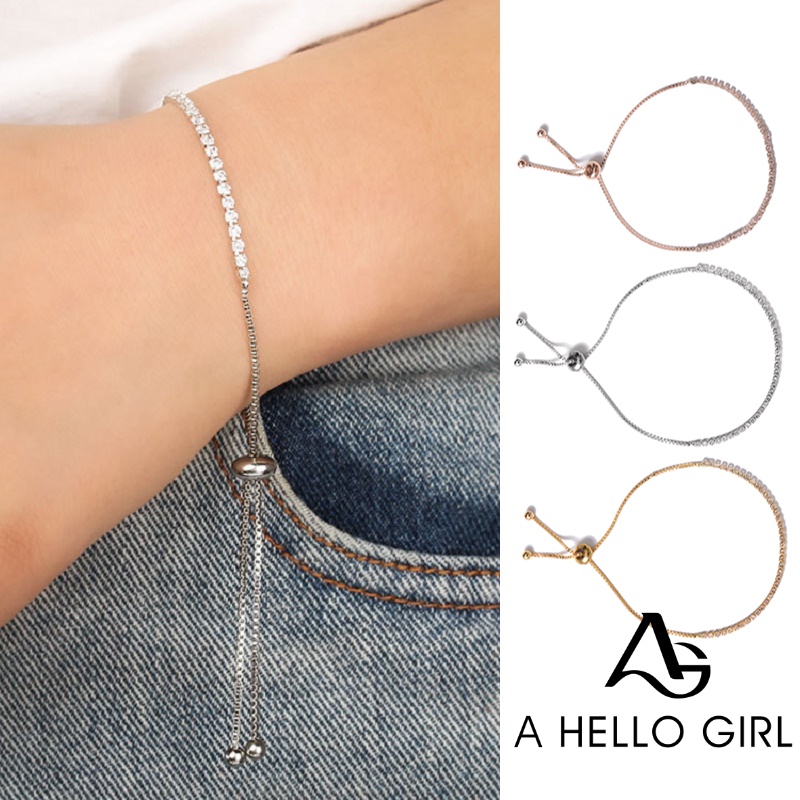 Ahellogirl Gelang Adjustable Aksen Berlian Imitasi Warna Rose Gold Dan Silver Untuk Wanita