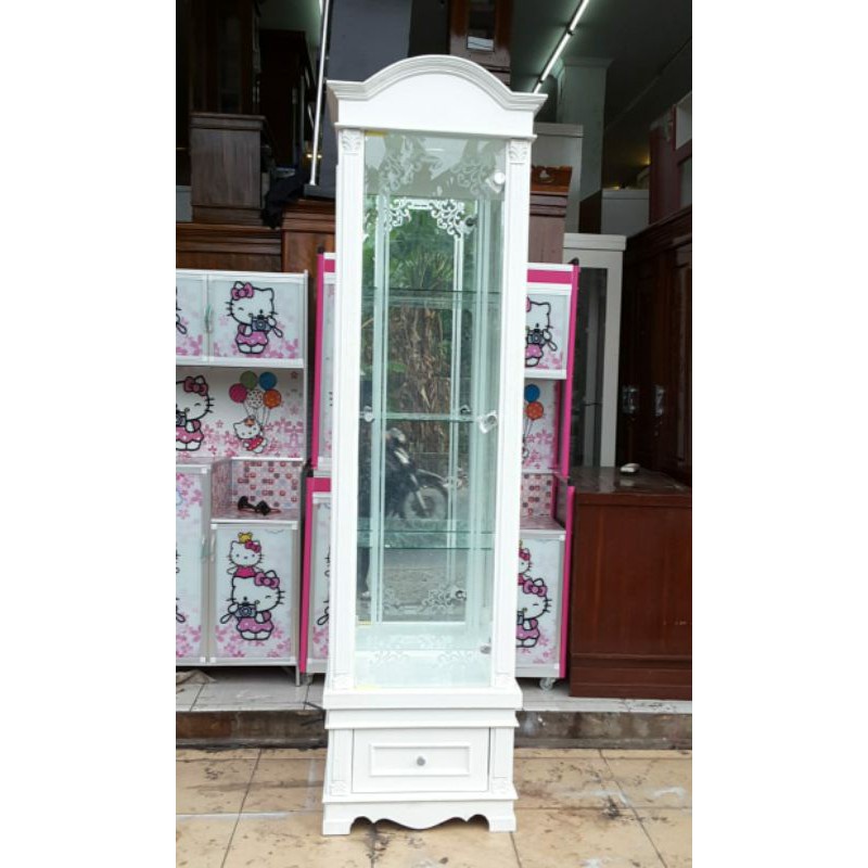 Lemari Kristal kaca pajangan hias klasik kayu Blokteak Minimalis [Mebelium]