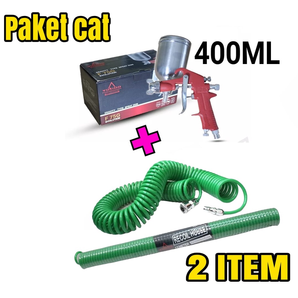 [PAKET 2 ITEM] SPRAY GUNS F75G Tabung Atas ALAT CAT SEMPROT F75G TABUNG ATAS DAN SELANG YUKIDO RECOIL AAT 4.5 METER MURAH