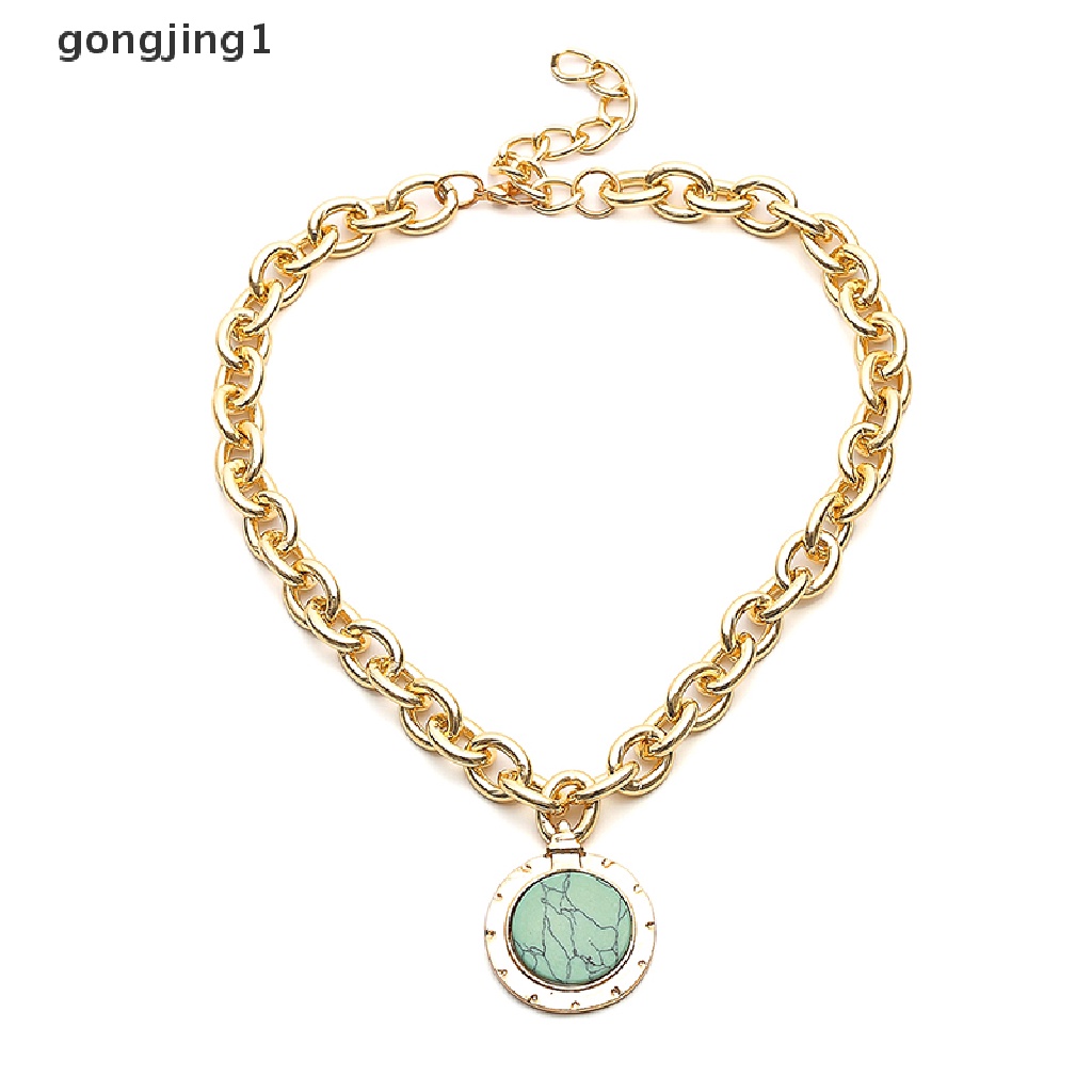 Ggg Vintage Wanita Rantai Batu Hijau Liontin Statement Choker Kalung Pesona Perhiasan ID