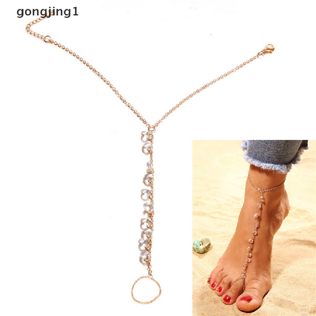 Ggg Crystal Barefoot Sandal Anklet Kaki Rantai Toe Ring Pantai Gelang Kaki Wanita ID