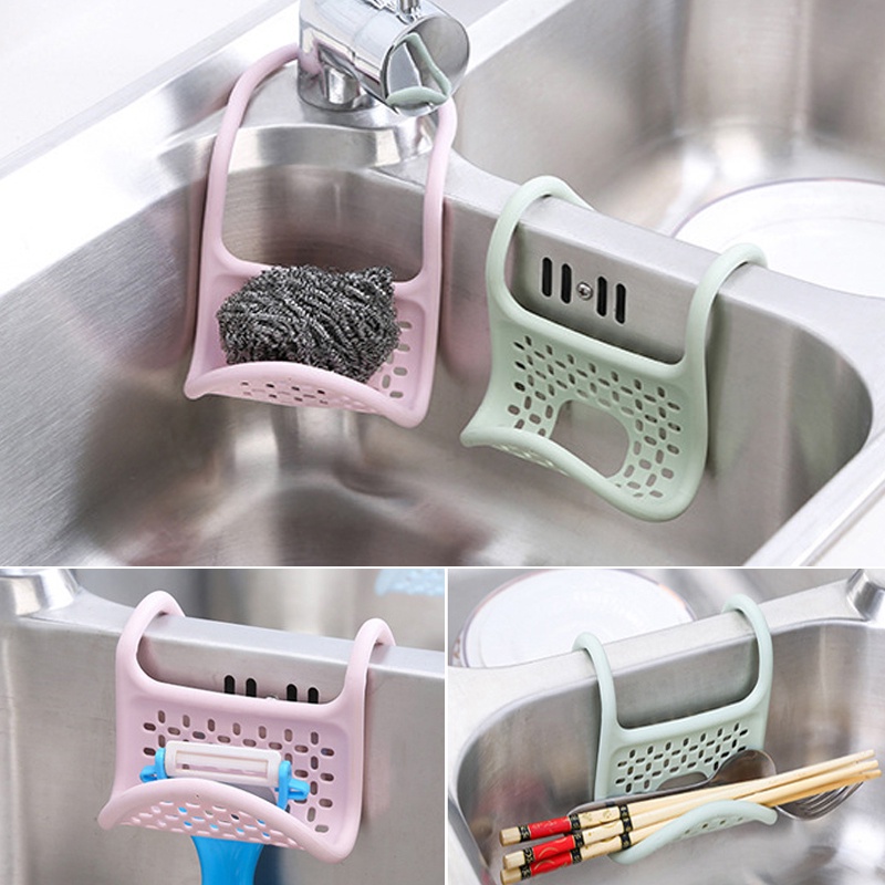 1pc Spons Wastafel Dapur Saluran Air Ruck/Brush Holder Home Organizer Multifungsi Alat Dapur Kamar Mandi Foldable