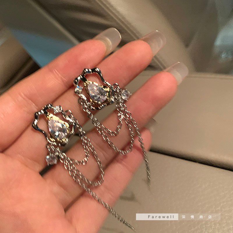 Ifyou Anting Berongga Geometris Tidak Teratur Zirkon Silver Anting Rumbai Untuk Aksesoris Perhiasan Wanita