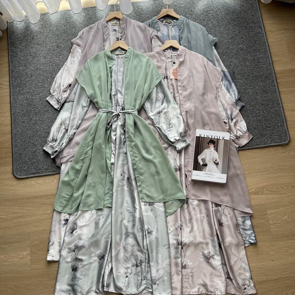 Oclo Sacira Dress Pakaian Wanita Gamis Silk Bunga Outer Ceruty Premium OCL00889