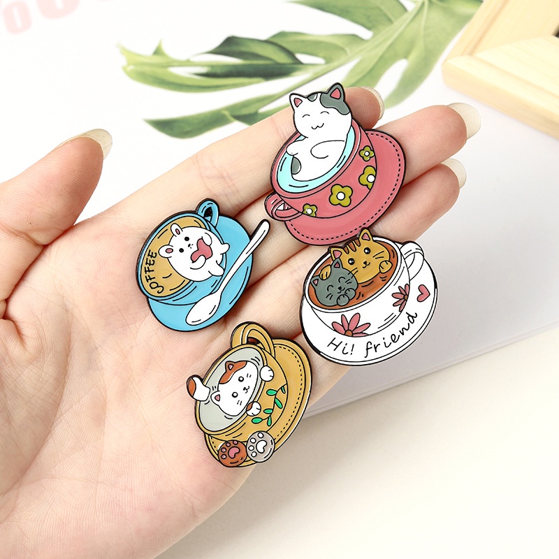 Kreatif Hewan Kucing Kopi Enamel Pin Coffee Pot Cangkir Paduan Bros Lencana Kerah Bros Cafe Perhiasan Hadiah Untuk Penggemar Teman