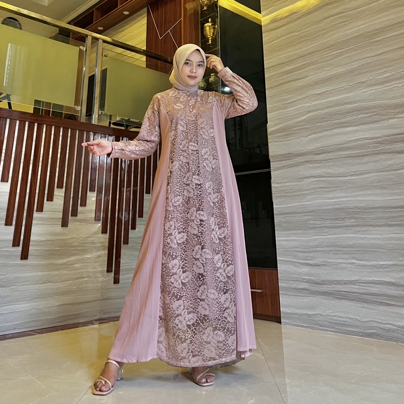 Fhiara Dress - Gamis Brukat - Gamis pesta - Gamis Polos - Gamis Pesta Ceruty - Baju Seragam Pesta - 