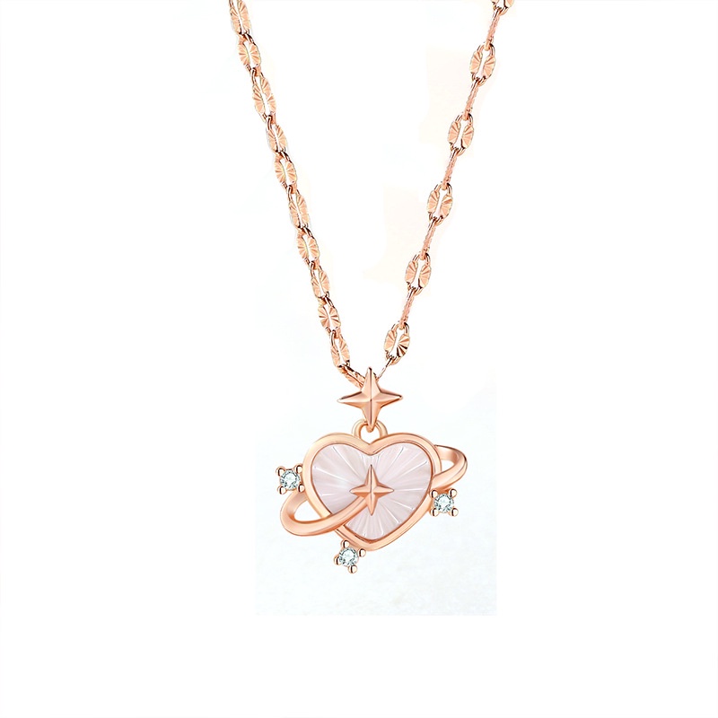 Cinta Kalung Perempuan All-Match Niche Desain Berbentuk Hati Fritillary ins Rose Gold Bintang Klavikula Rantai925 Sterling Silver