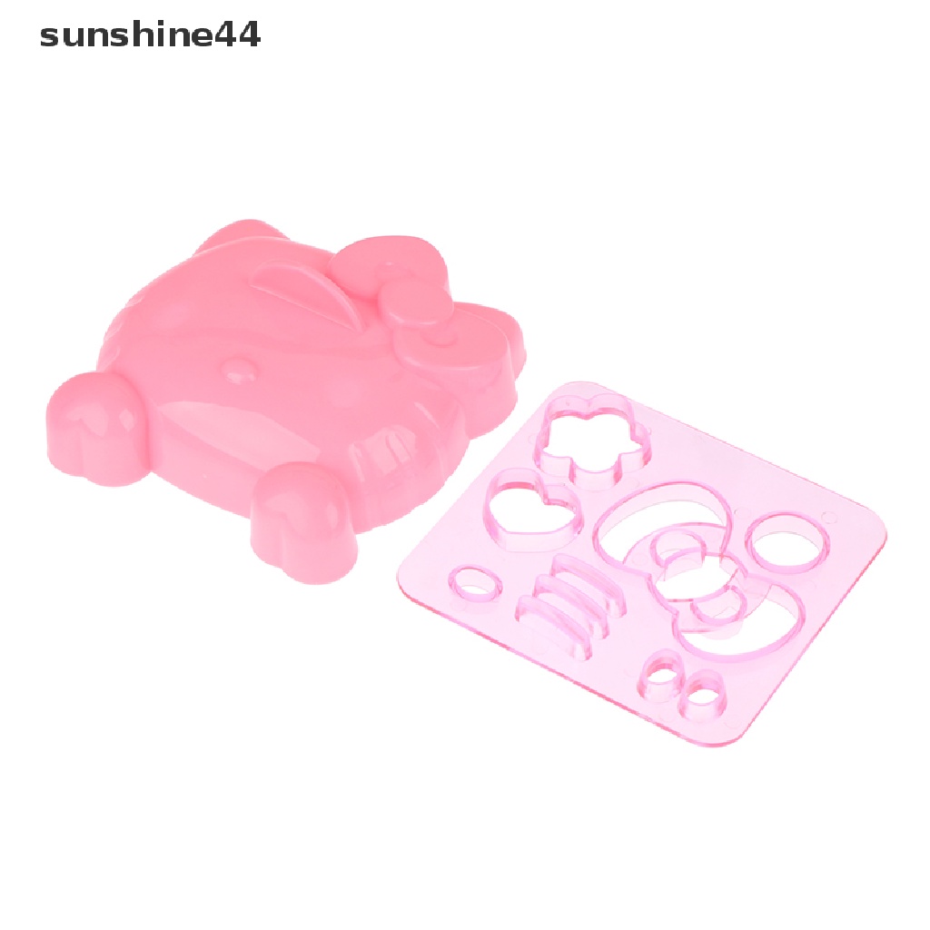 Sunshine 1Set Kartun KT Bentuk Kucing Silikon Rice Ball Mold Bento Emboss Cetakan DIY Alat ID