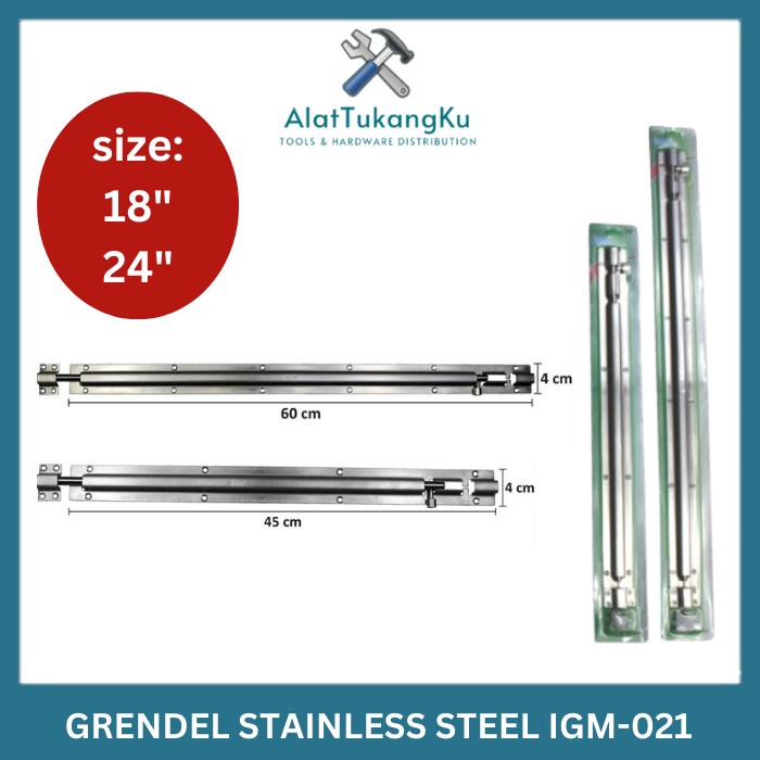 IGM Grendel Stainless Gudang TEBAL 18" 24" dan 36 inci Panjang / Selot Slot Kunci Pintu Jendela Guda