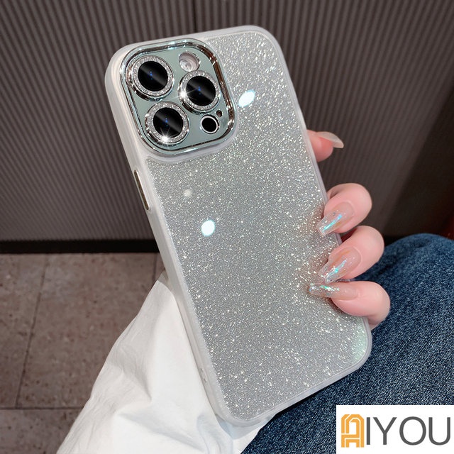 Luxury Armor Glitter Diamond Transparan Glitter Hard Case Untuk iPhone 14 Pro Max13 12 11 Plating Penutup Perlindungan Lensa Kamera