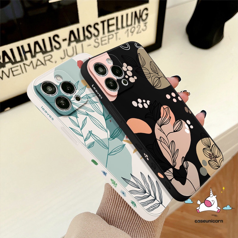 Case Redmi 9A 12C A1 9 9T 10 9C Nfc Note 10s 10 9 11 8 10Pro 10 Pro Max Poco X3 Pro Nfc M4 M5 M3 Pro F4 F3 MI 10 11 Lite 10T Tepi Lurus Daun Pola Samping Sarung Tpu Lembut