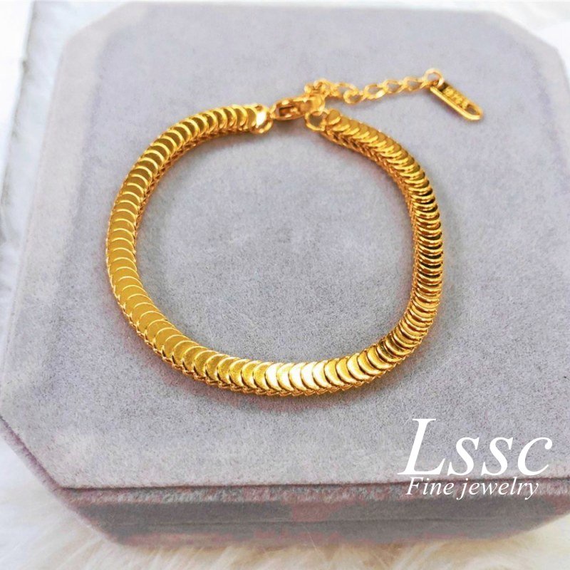 Gelang Titanium Wanita Anti Karat Sisik Ikan Emas 18K Elegan Cantik Terbaru 2023 Fashion Korea Aksesoris Perhiasan