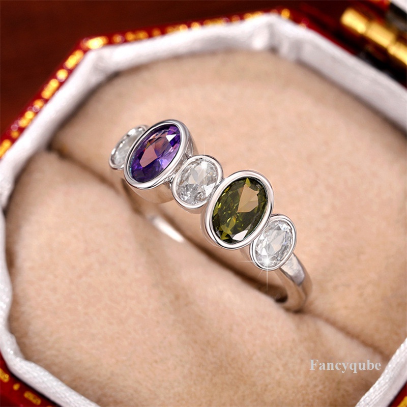 Cincin Vintage Untuk Wanita Bertatahkan Olive/Ungu/Putih CZ Sederhana Bergaya Lady's Finger Ring Perhiasan Ulang Tahun Pesta