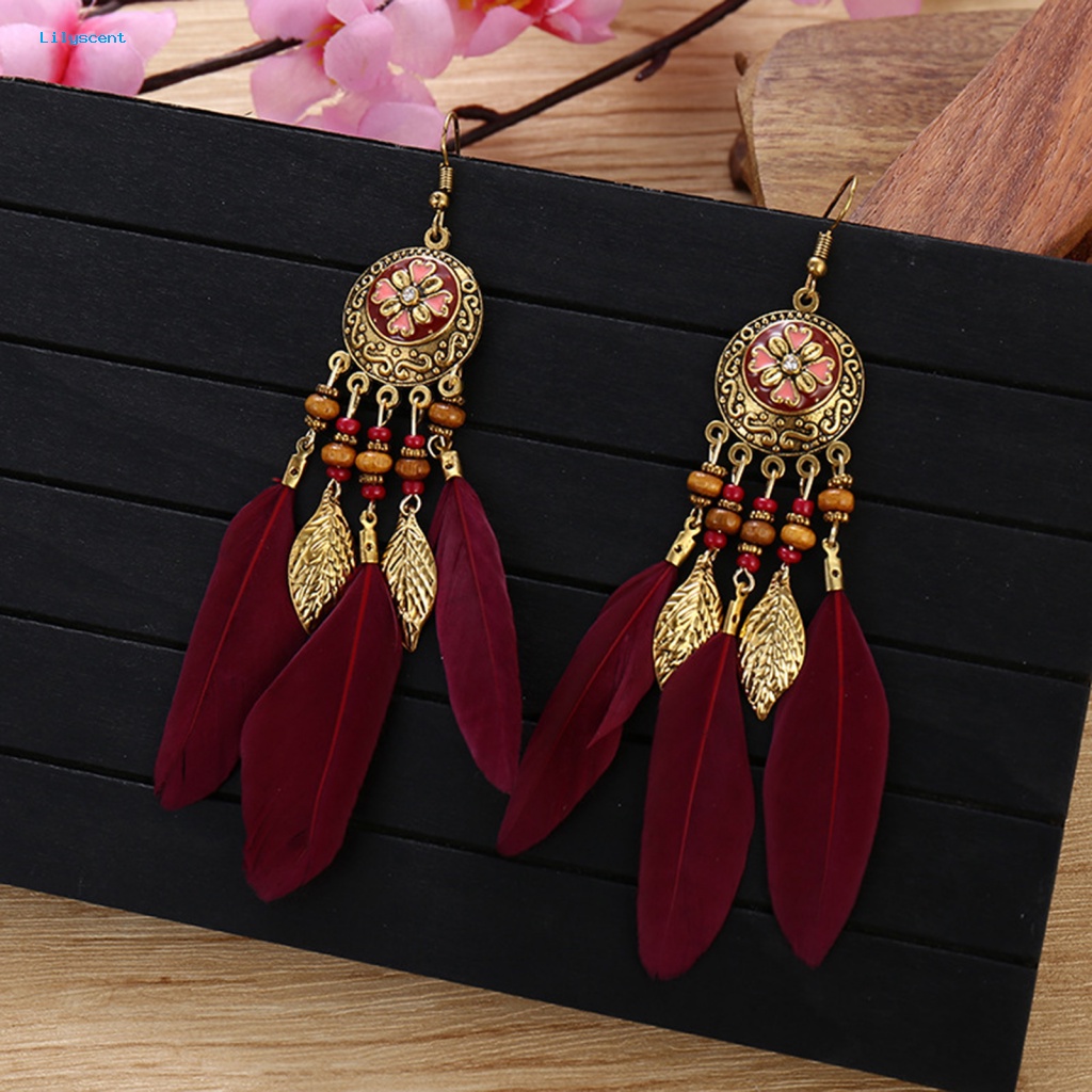 Lilyscent 2 Pcs Indah Wanita Anting Prom Persediaan Panjang Bulu Drop Earrings Trendy