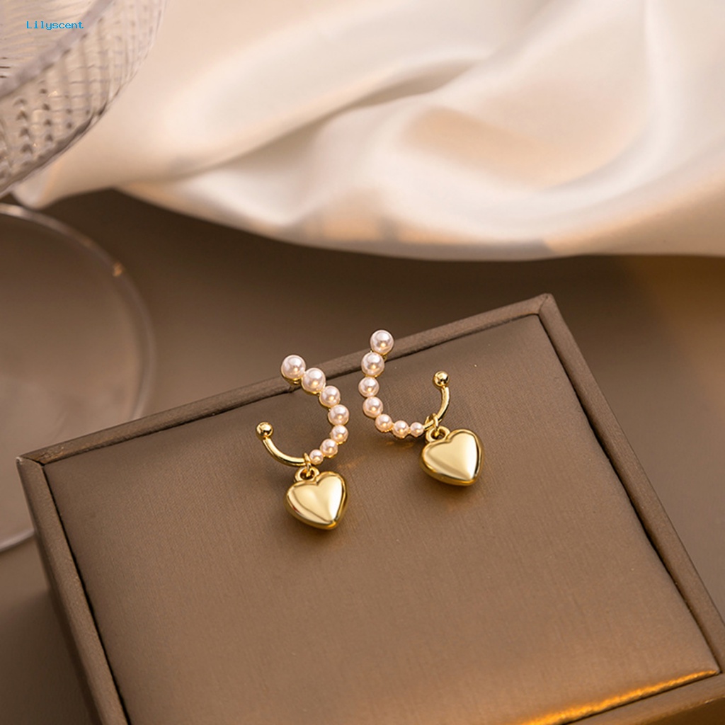 Lilyscent 1pasang Hadiah Liontin Anting Untuk Pacaran Wanita Romantis Hati Liontin Stud Earrings Perhiasan Elegan