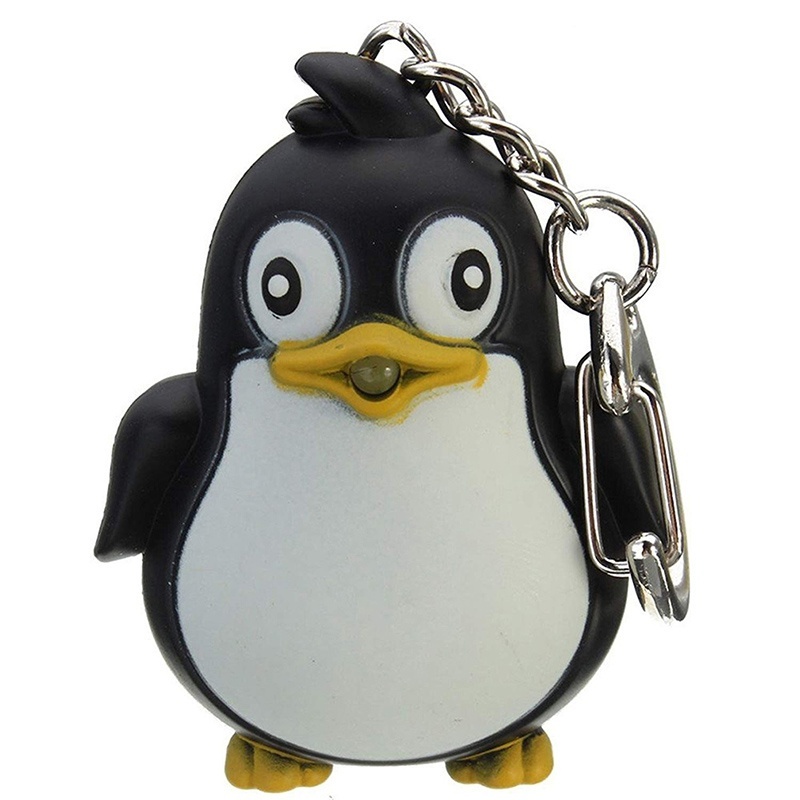 [AYBX] Lampu LED Pinguin Hewan Lucu Dengan Suara Gantungan Kunci Keyring Ring Torch Hadiah Mainan