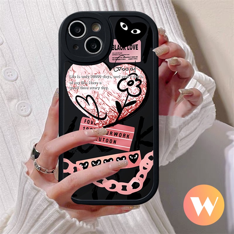 IPHONE Trendy Merek Comme des Garcons Ins Graffiti Cinta Hati Case Kompatibel Untuk Iphone7-6 6s 8plus 11 XR X XS Max13 12 14 Pro Max SE 2020 Smile Label Lembut Tpu Cover