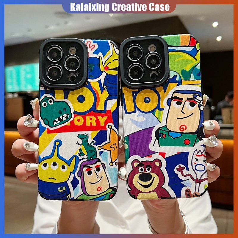 Casing Ponsel Kulit Garis Persegi Untuk iPhone14 Pro Max13 12 11 Xs Max X XR 7per8 Plus 14Plus Lembut Penutup Belakang Motif Toy Story