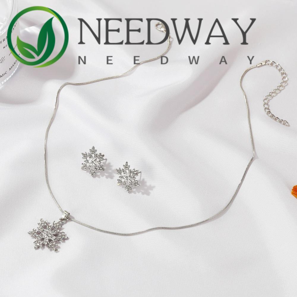 Needway  Snowflake Earrings Set Trendy Pesta French Mewah Elegan Vintage Rantai Klavikula