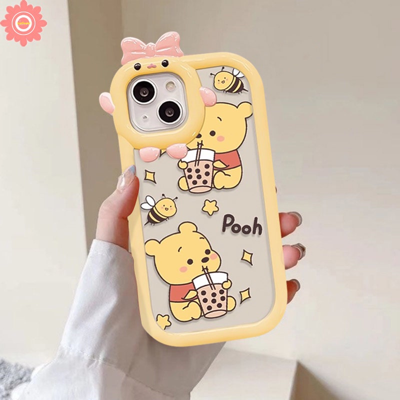 Realme C11 C35 C12 C30 C15 C20 C21Y 7i 7 5s 5i 6i C21 C25s 9i 5 8Pro 8 C25 C31 C33 C25Y 9 Pro+9 C17 C3 Kartun Winnie the Pooh Bear 3D Ikatan Simpul Little Monster Lens Lembut Sarung