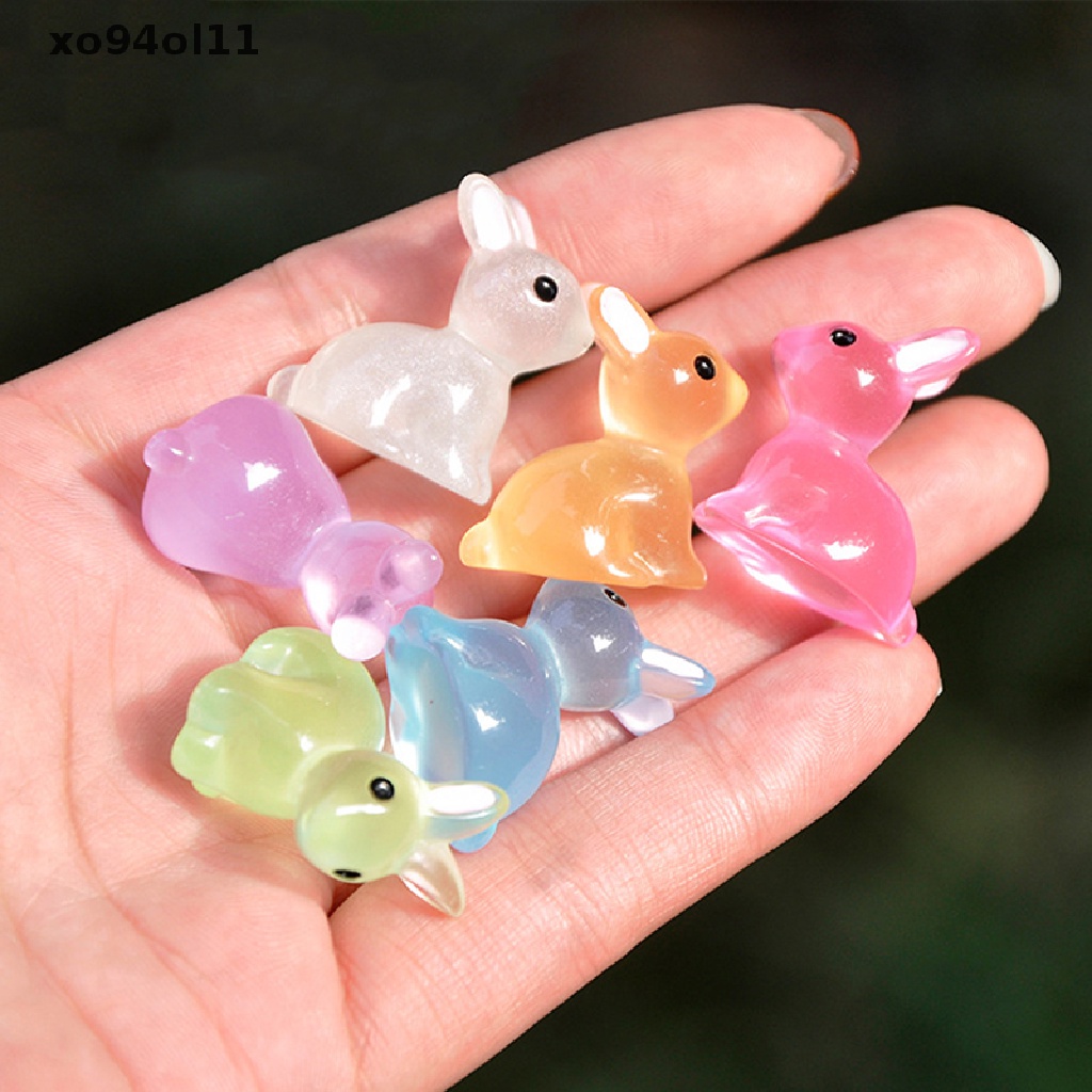 Xo 10PCS Lucu Mini Luminous Resin Bunnies Ornamen Glow Miniatur Kelinci OL