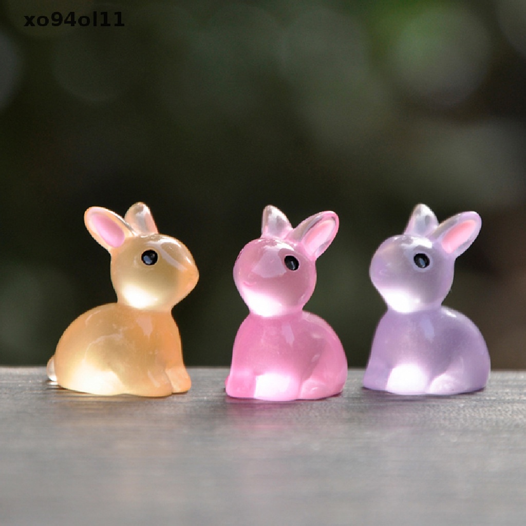 Xo 10PCS Lucu Mini Luminous Resin Bunnies Ornamen Glow Miniatur Kelinci OL