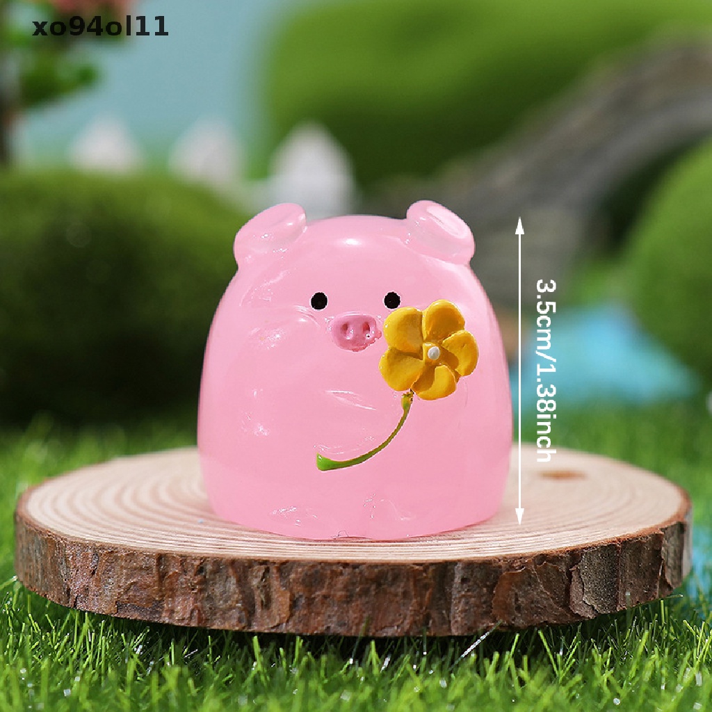 Xo Ornamen Resin Taman Mini Luminous Pig Kreatif Mikro Landscape Garden Decor OL