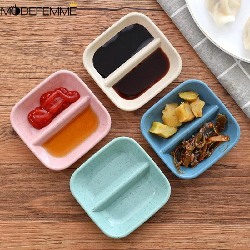 [Unggulan] Piring Celup Saos Kecap Mini Appetizer Tray Peralatan Makan Bumbu Dapur Rumah Snack Plate Dish Wheat Straw Double Grid Small Dish Kitchen Seasoning Tableware Piring Snack