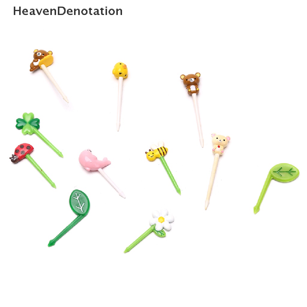 [HeavenDenotation] 12pcs/set Mini Tanaman Hewan Kartun Pengambil Makanan Anak Snack Garpu Buah HDV