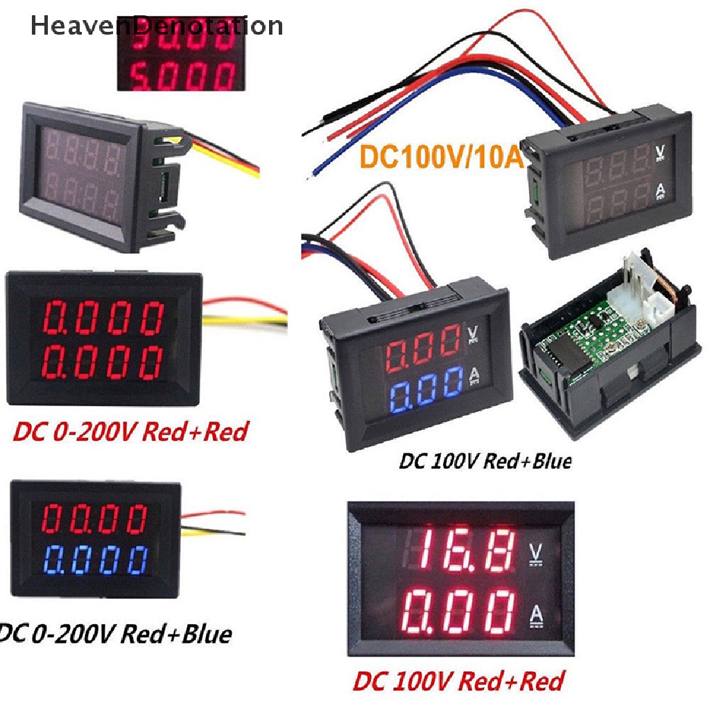 [HeavenDenotation] Dc 0-100V 10A 3bit Voltmeter Ammeter Merah Biru LED Amp Kabel New HDV