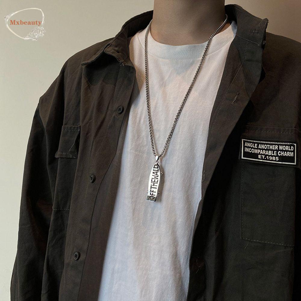 Mxbeauty Huruf Skateboard Kalung Pasang Retro Panjang Sweater Rantai Punk Kalung Pria Perhiasan Baja Titanium Gaya Korea Kalung