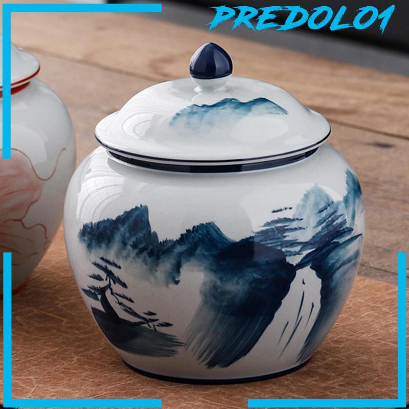 [Predolo1] Toples Jahe Keramik Toples Penyimpanan Teh Kerajinan Tangan Rangkaian Bunga Tradisional