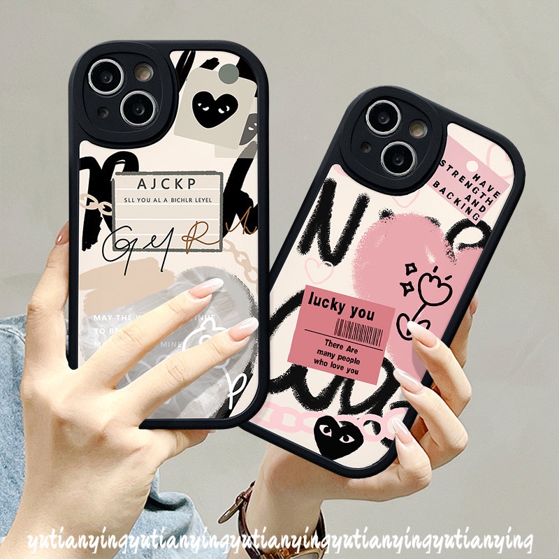 Case Cinta Hati Vivo Y21 Y22 Y20i Y35 Y91 Y22s Y12i Y21s Y12 Y30 Y15s Y20s Y02 Y33s Y20 Y15 Y16 Y31 Y21A V25E V23E Y91C Y11 Y17 Y51 Y15A V23 Soft Ins Graffiti Letter Label Cover