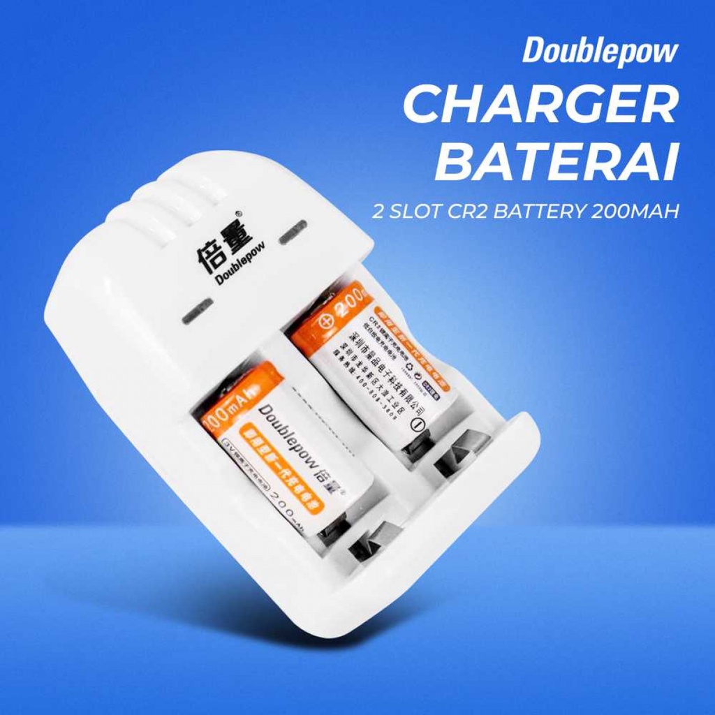 Charger Baterai 2 Slot CR2 Free 2PCS Battery 200mAh Ada Indikator Lamp