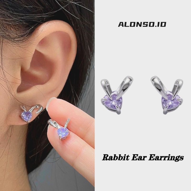 Anting Telinga Kelinci Zirkon Ungu Fashion Temperamen Aksesoris Telinga