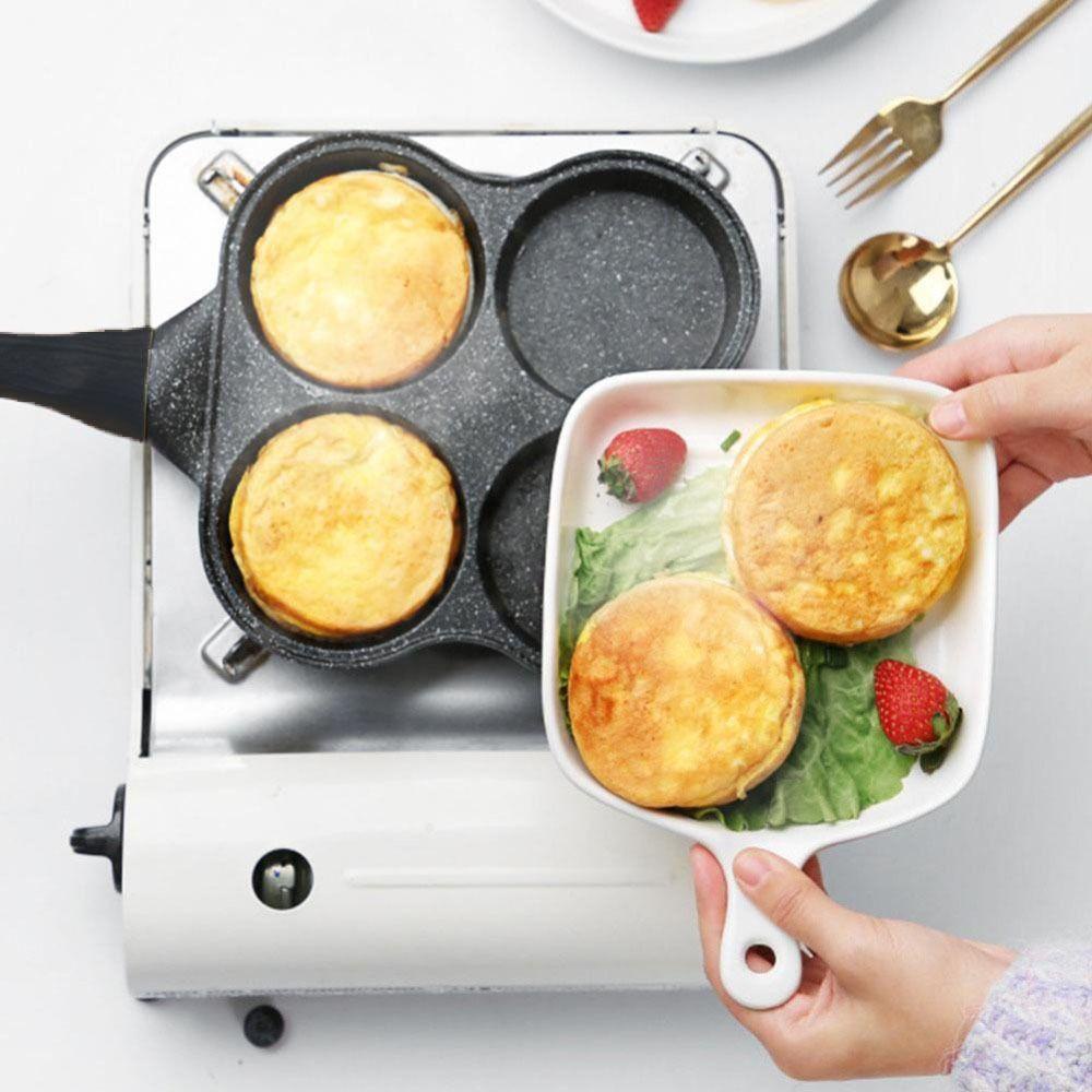 [Elegan] Wajan Dengan Gagang Mini Non Stick Breakfast Kitchen 4lubang Wajan Telur Goreng