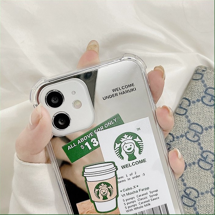 【Shock Proof Mirror】Silicone Soft Case Iphone 6S 7 8 Plus X XR XS Max IPhone 11 12 13 14 Pro Max 14 Plus 7+ 8+ 12 13 mini Starbucks