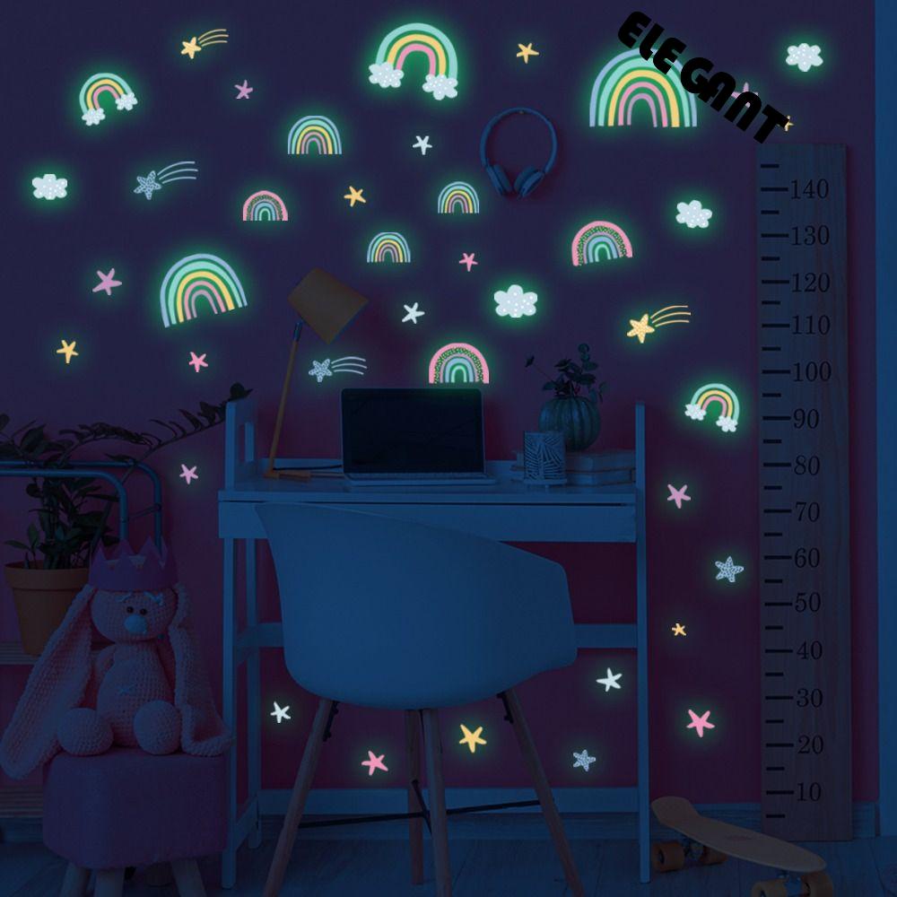 [Elegan] Pelangi Decal Self-adhesive Tahan Air Bercahaya Seni Mural Neon Stiker Bintang DIY Dekorasi Kamar Anak Latar Belakang Wallpaper Dinding