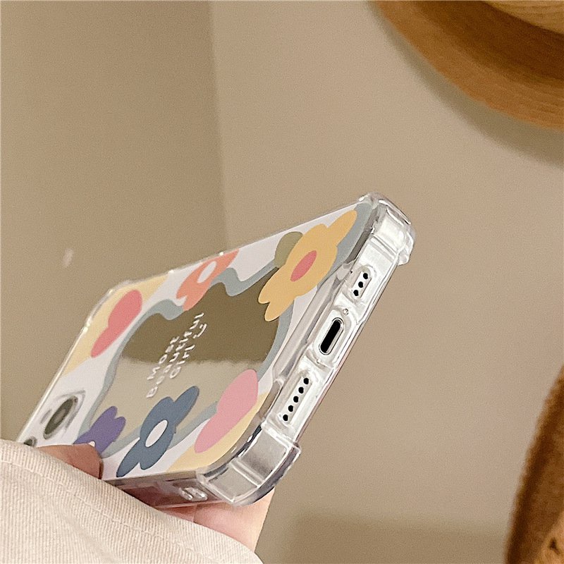 【Anti Fall Mirror】Pretty Silver Makeup Silicone Soft Case Iphone 6S 7 8 Plus X XR XS Max IPhone 11 12 13 14 Pro Max 14 Plus 7+ 8+ 12 13 mini for Women Girl Ins Colorful SunFlower