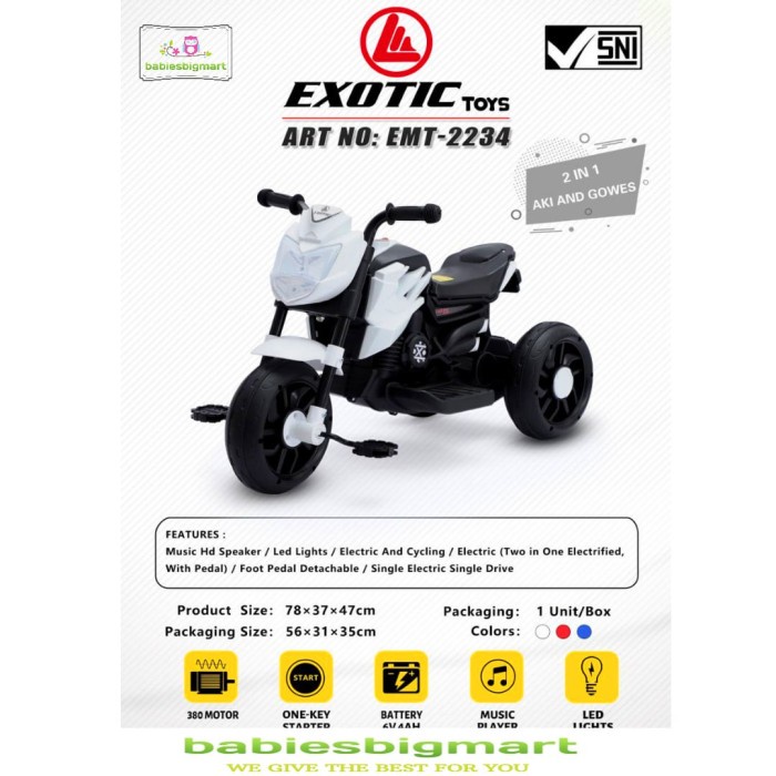 Mainan Anak Motor Aki 2in1 EMT 2234 Mode Gowes Dan Baterai Terbaru